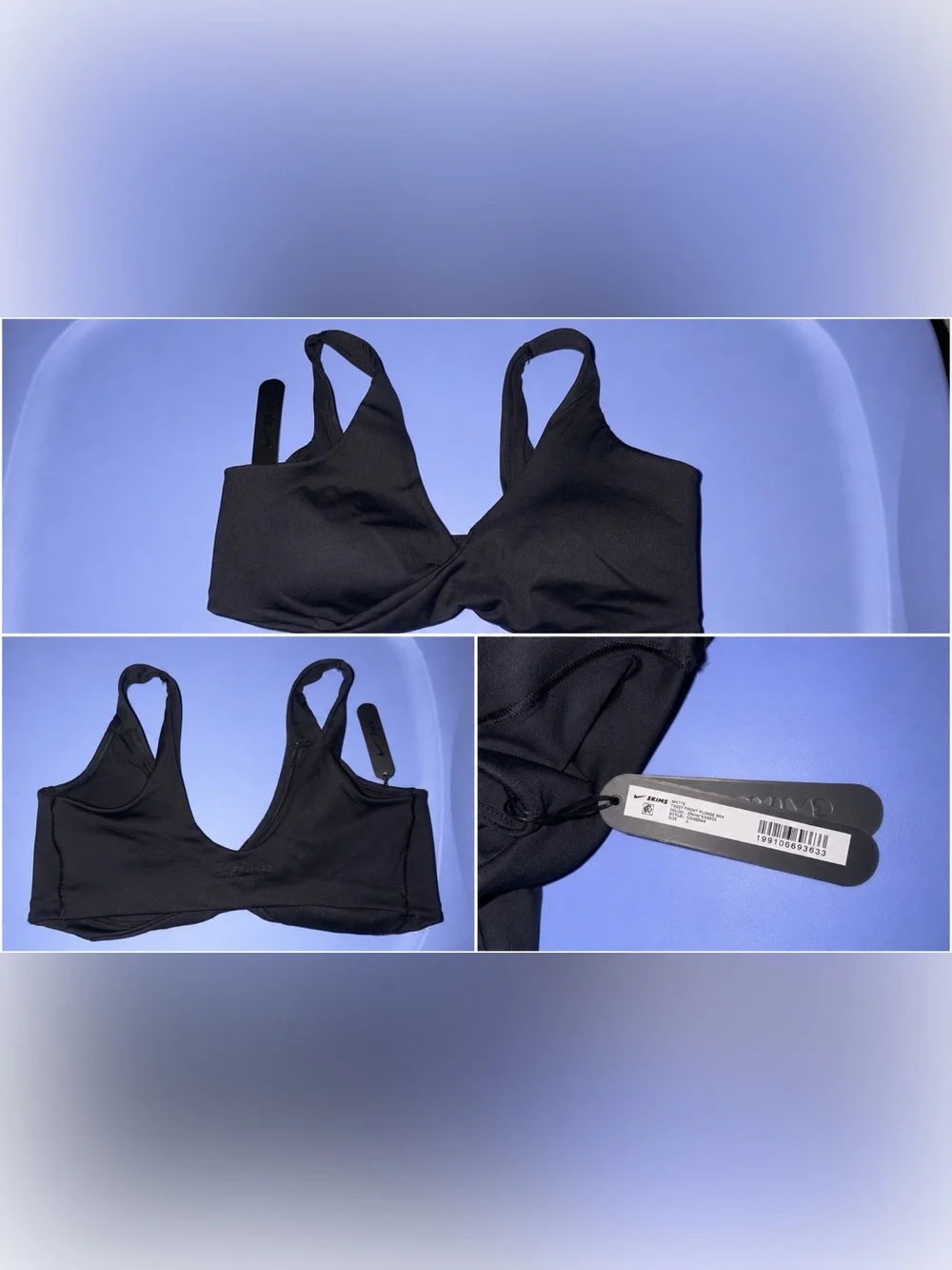 Nike x SKIMS Matte Black Twist Front Plunge Bra NWT Size L